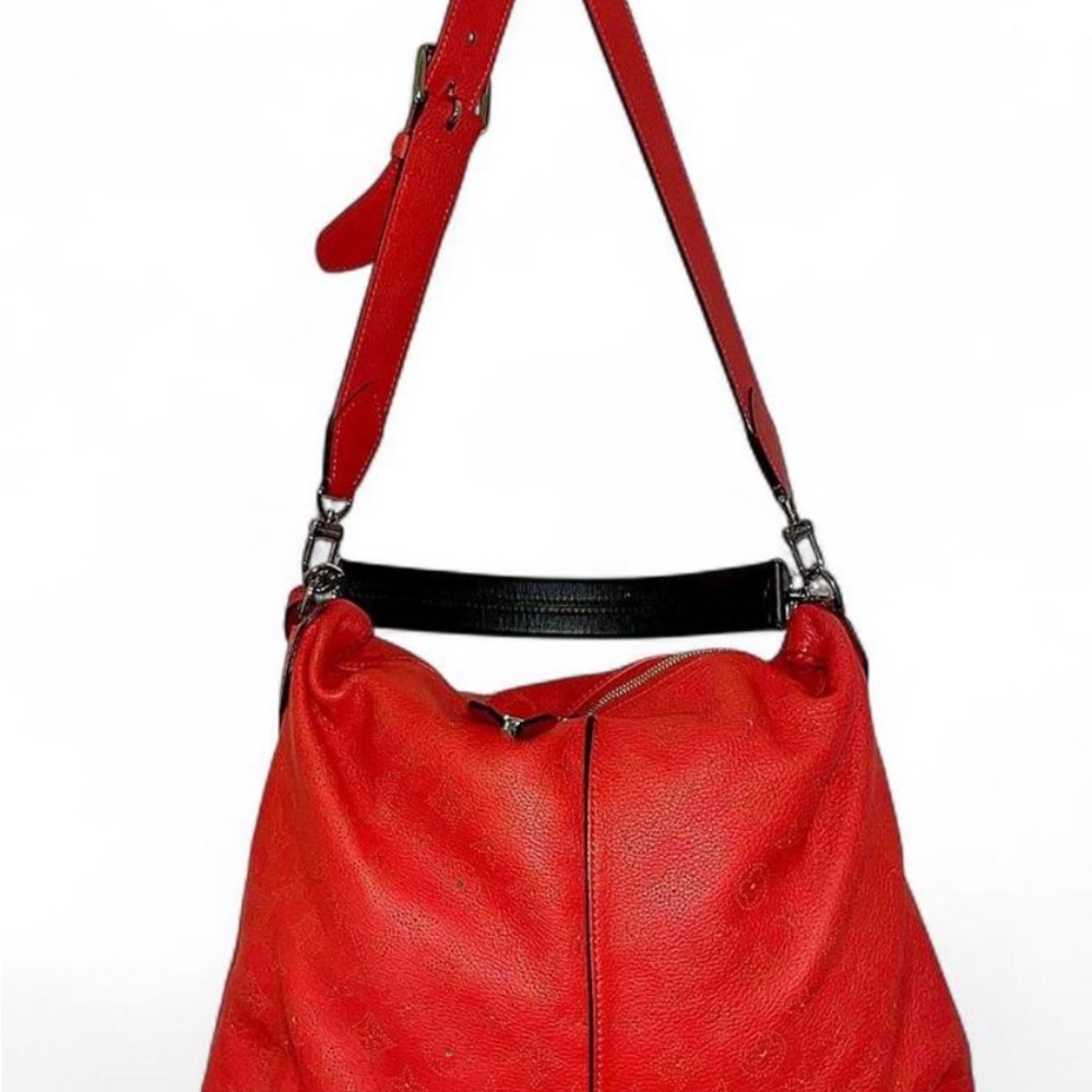 Louis Vuitton Red Leather Shoulder Bag with Black Accent
